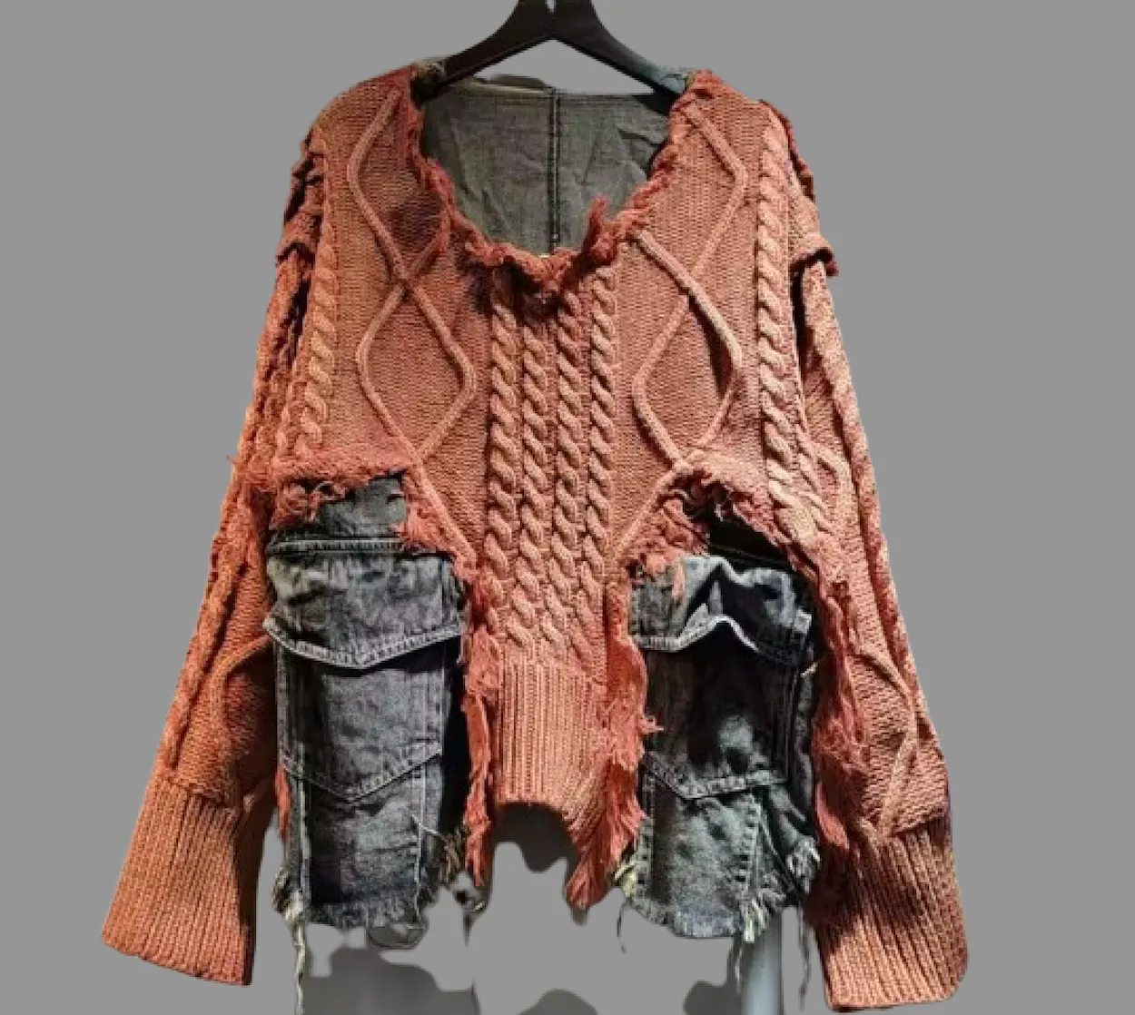 Sweater with Denim Trim #595