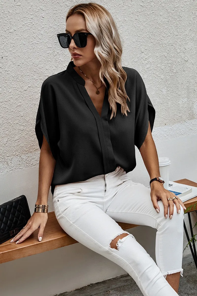 V-Neck Dolman Petal Sleeve Blouse