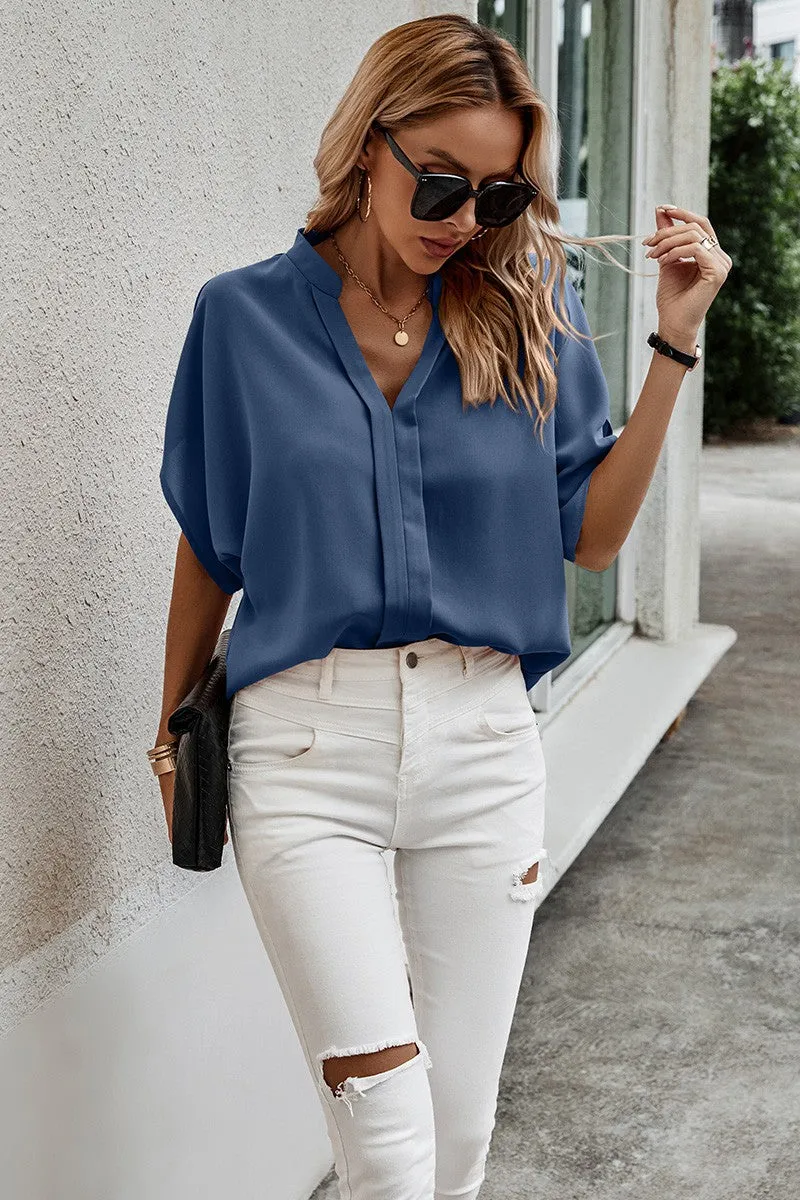 V-Neck Dolman Petal Sleeve Blouse