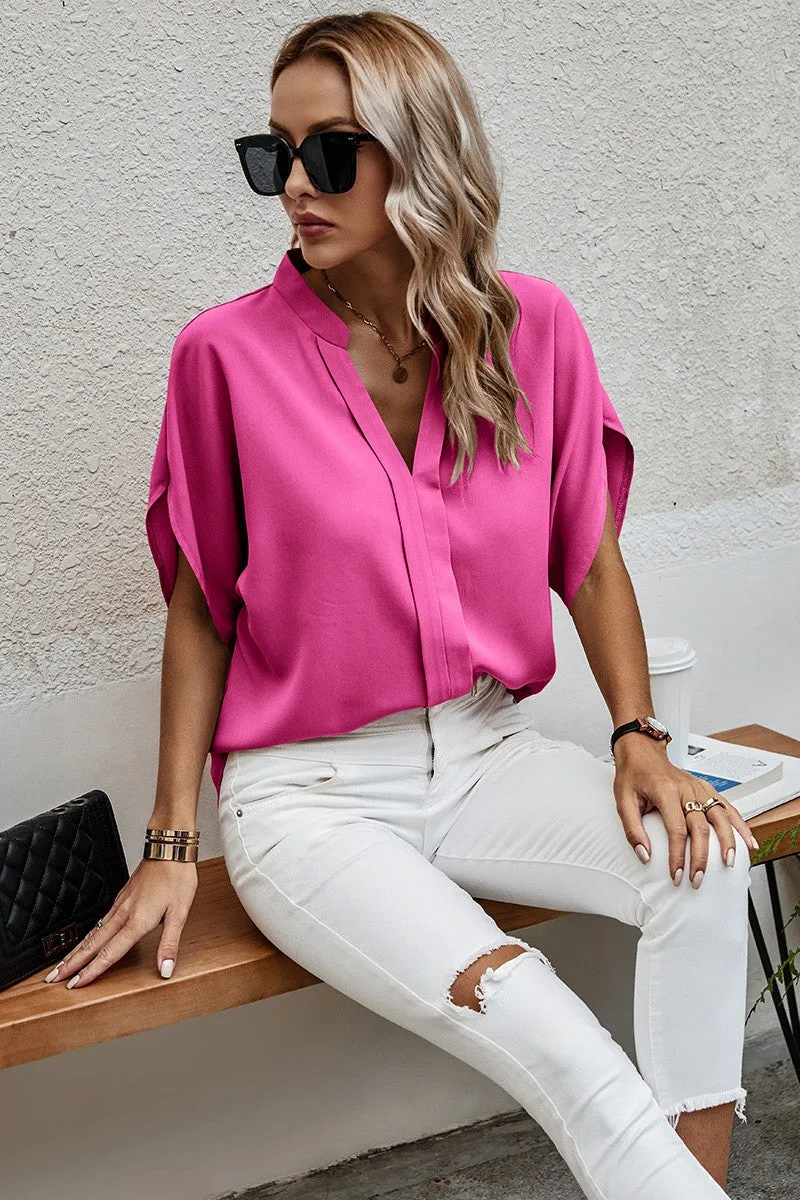 V-Neck Dolman Petal Sleeve Blouse