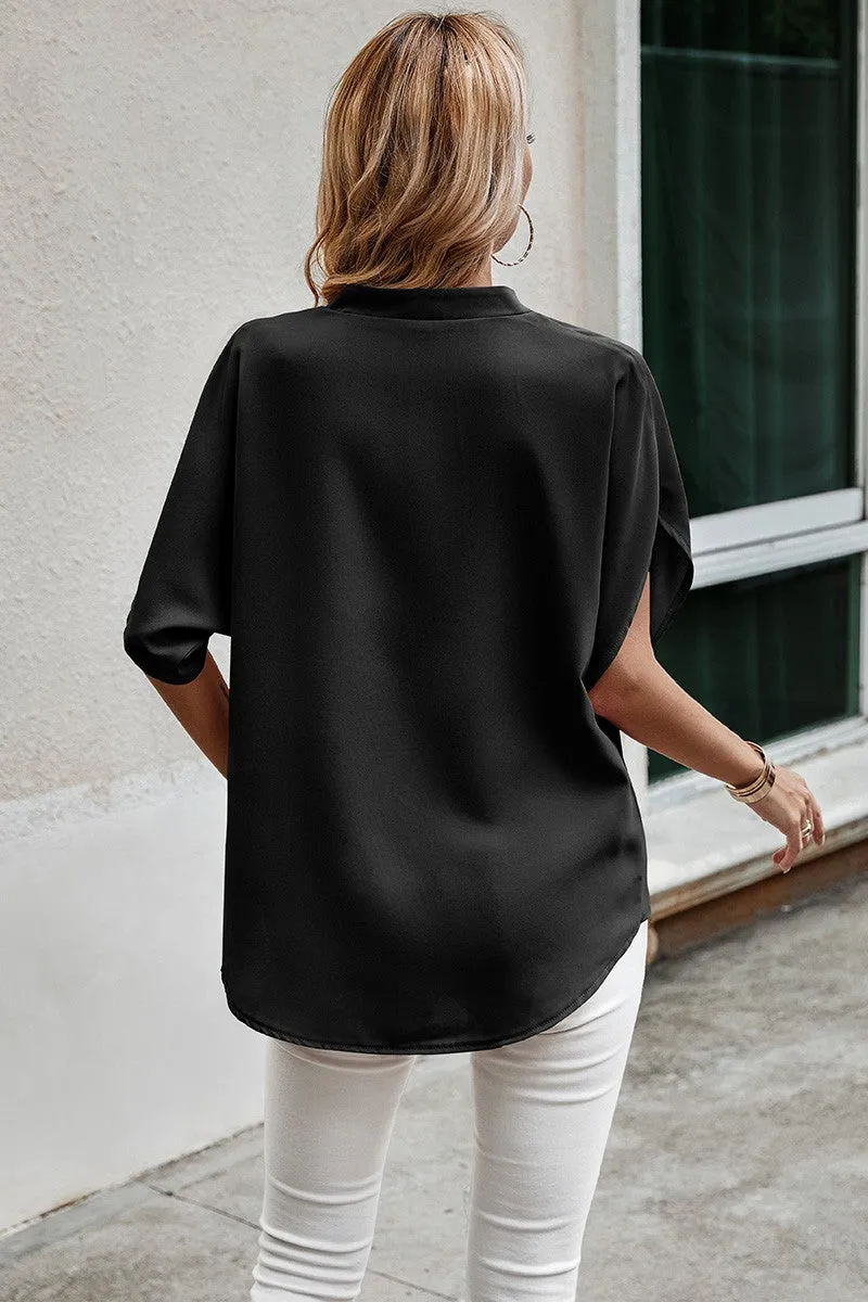 V-Neck Dolman Petal Sleeve Blouse