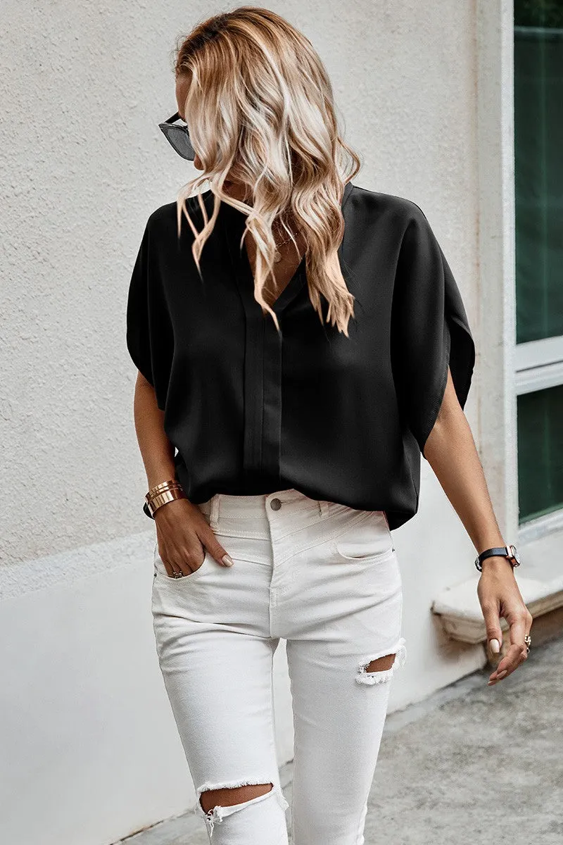 V-Neck Dolman Petal Sleeve Blouse