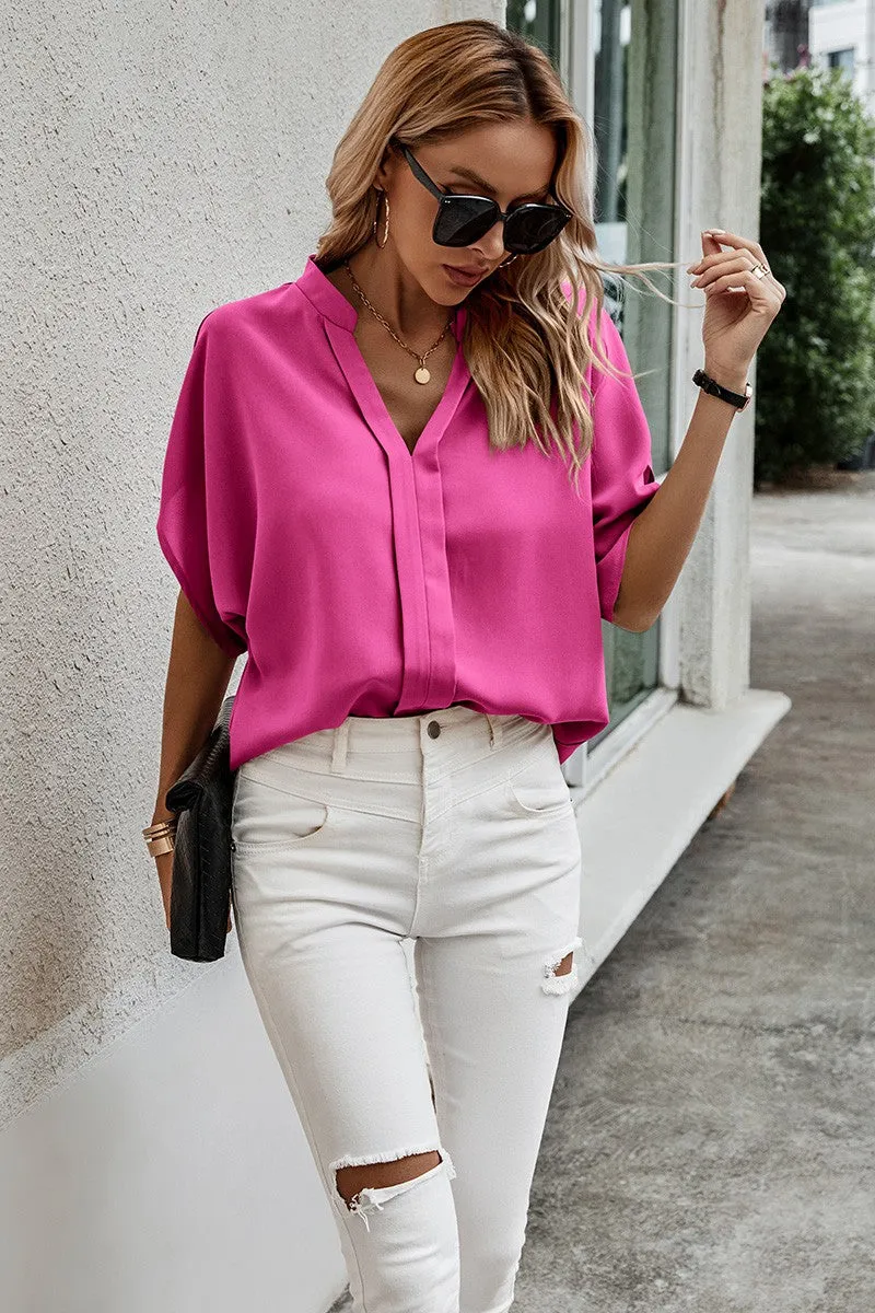 V-Neck Dolman Petal Sleeve Blouse