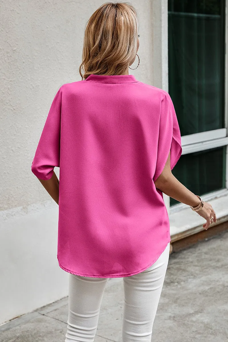 V-Neck Dolman Petal Sleeve Blouse