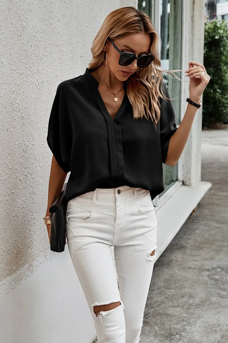 V-Neck Dolman Petal Sleeve Blouse