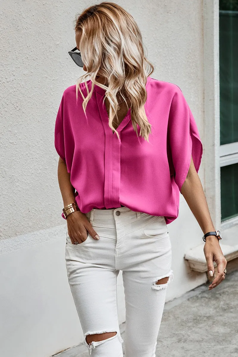 V-Neck Dolman Petal Sleeve Blouse