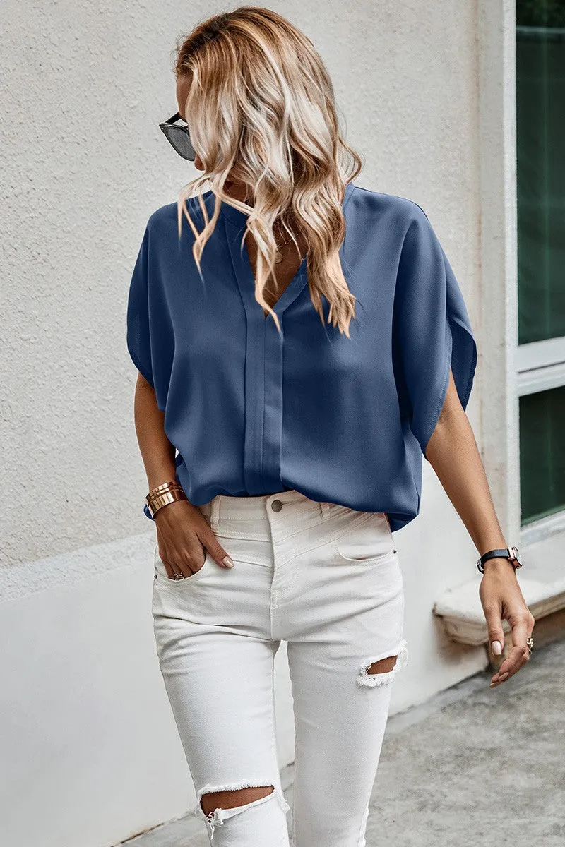 V-Neck Dolman Petal Sleeve Blouse