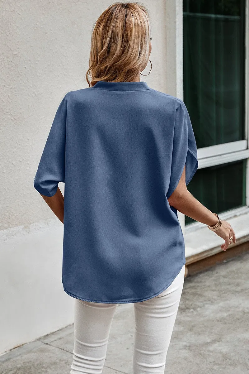 V-Neck Dolman Petal Sleeve Blouse