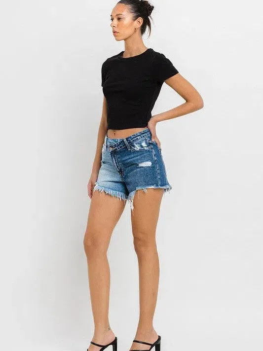 VERVET by Flying Monkey Wood Street Super High Rise Two Tone Denim Shorts