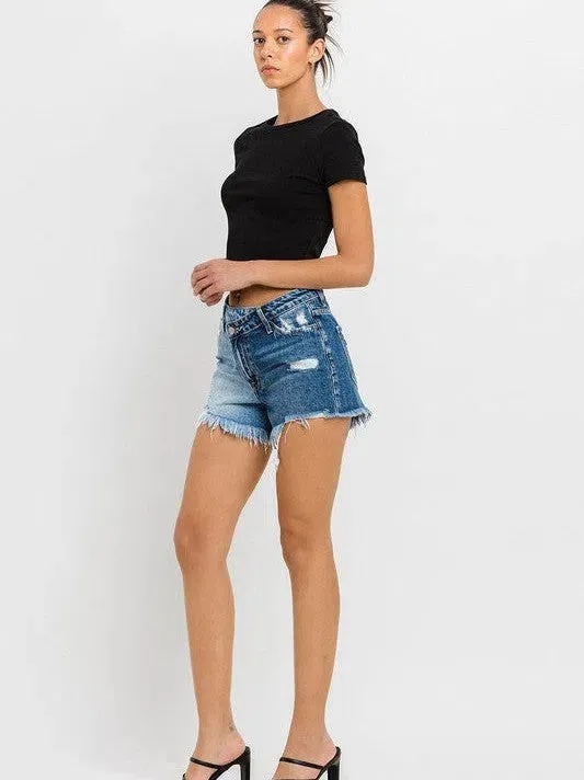 VERVET by Flying Monkey Wood Street Super High Rise Two Tone Denim Shorts