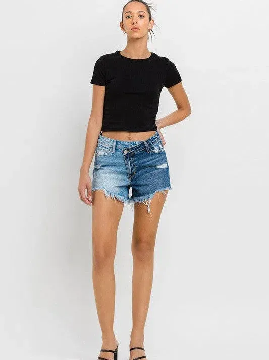 VERVET by Flying Monkey Wood Street Super High Rise Two Tone Denim Shorts