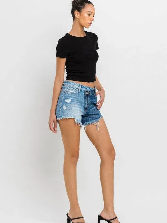 VERVET by Flying Monkey Wood Street Super High Rise Two Tone Denim Shorts