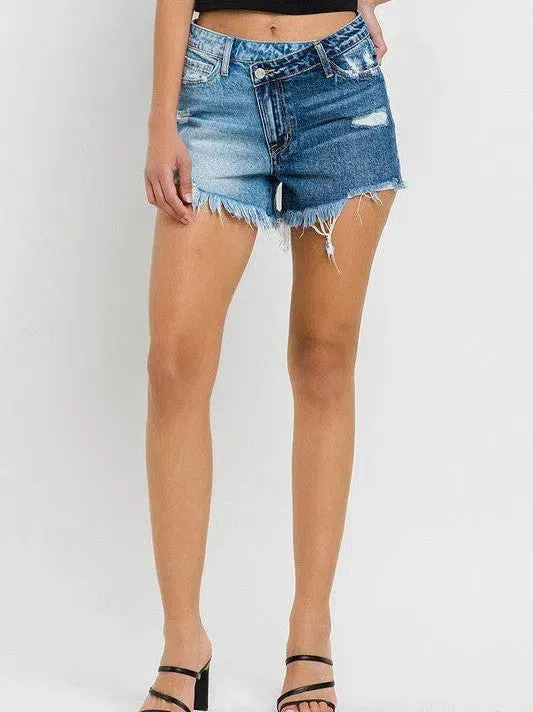 VERVET by Flying Monkey Wood Street Super High Rise Two Tone Denim Shorts