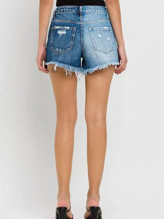 VERVET by Flying Monkey Wood Street Super High Rise Two Tone Denim Shorts
