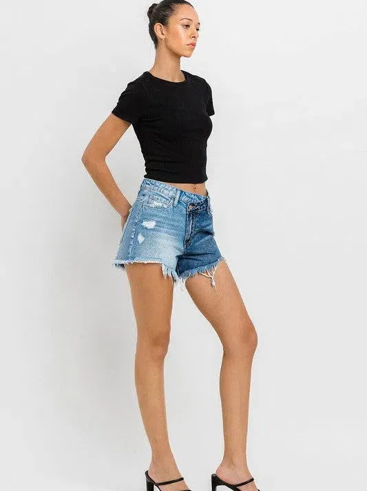 VERVET by Flying Monkey Wood Street Super High Rise Two Tone Denim Shorts
