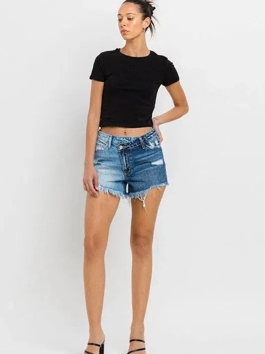 VERVET by Flying Monkey Wood Street Super High Rise Two Tone Denim Shorts