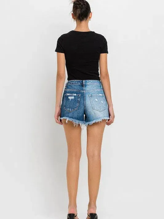 VERVET by Flying Monkey Wood Street Super High Rise Two Tone Denim Shorts