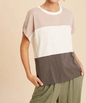 wide striped colorblock basic top - twig combo