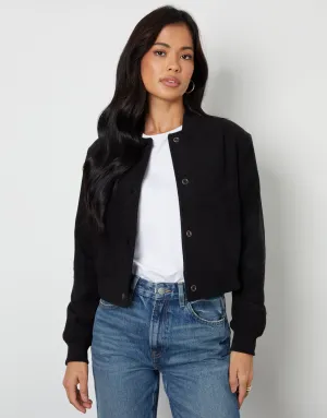 Women's Black Brushed Cropped Bomber Jacket