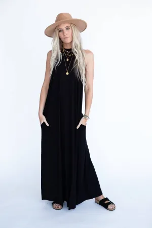 Women's Giselle High Neck Crochet Maxi Dress in Black