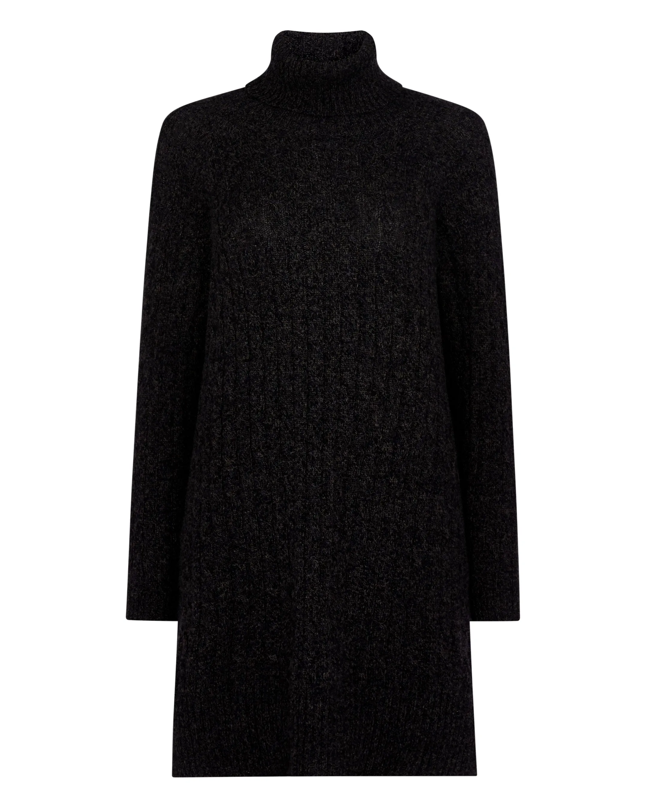 Women's Roll Neck Cable Cashmere Tunic Granite Grey